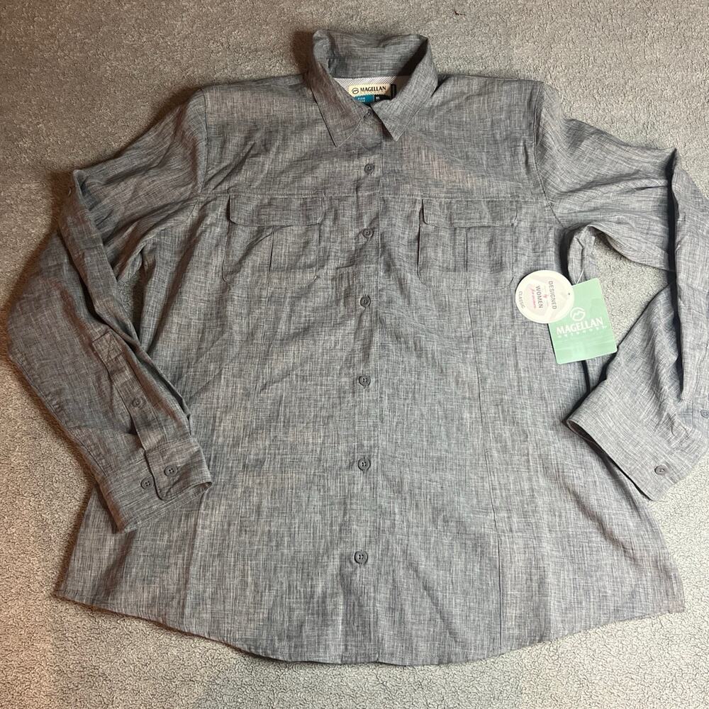 Magellan Outdoors Fish Gear Men’s Grey Long Sleeve Shirt XL Classic Fit B247 NWT